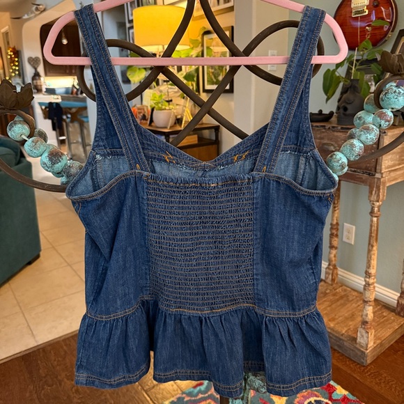 Anthropologie Embroidered Peplum Corset Denim Top - Picture 6 of 14